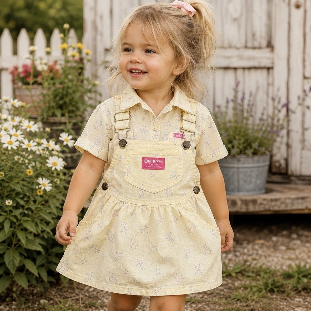 Vintage OshKosh B'Gosh Skirtall Overall Dress 3T Floral USA Matching Set 90s
